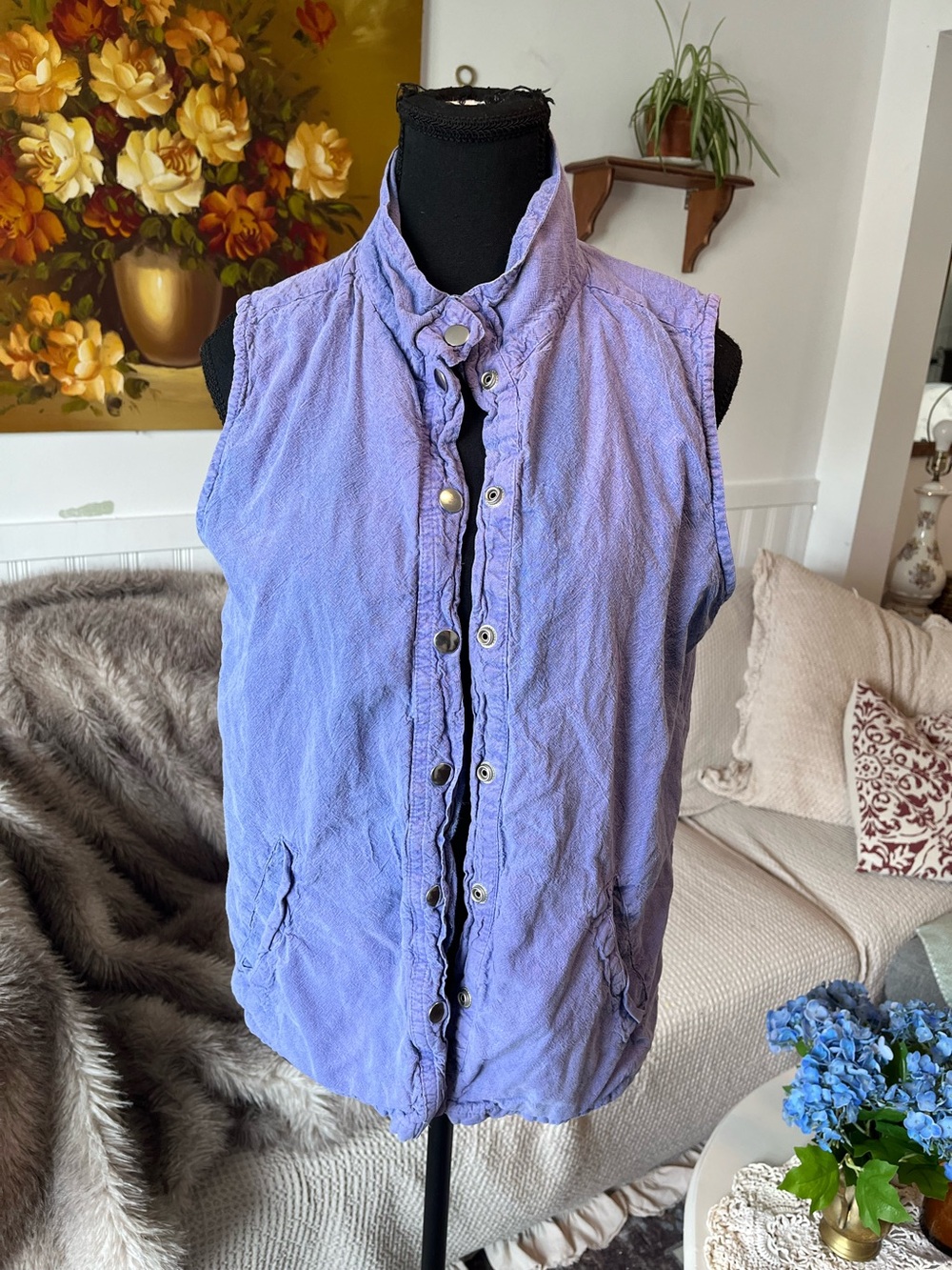Vintage Collections ETC Sleeveless Summer Button-Front Lavender Utility Vest - M